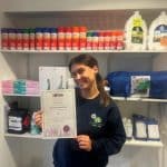 Farm SQP Jess with her AMTRA certificate